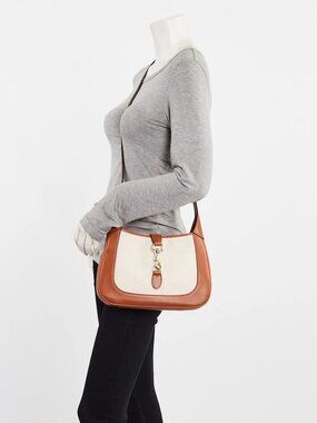 Gucci Gucci Brown/Beige Leather/Canvas Jackie 1961 Small Shoulder Bag